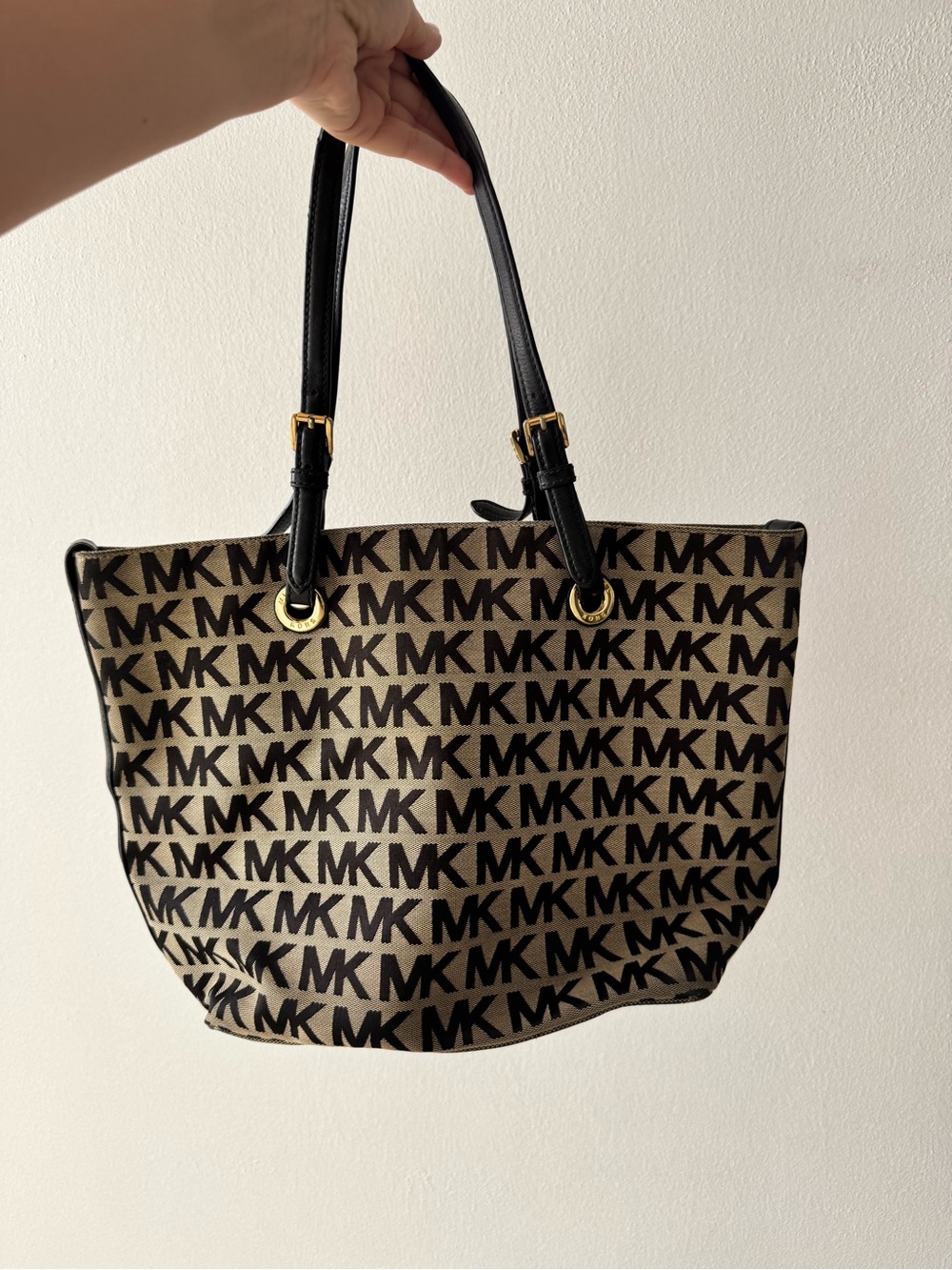 Michael Kors Beige and Black MK Logo Tote